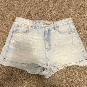American Eagle Light Blue Floral Jean Shorts